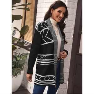 Open front striped & geometric cardigan